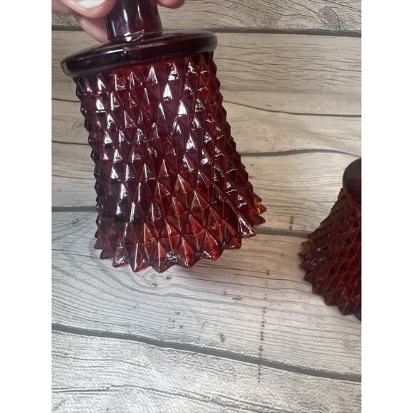 2 Vintage Diamond Cut Votive Candle Holders Peg Sconce Ruby Red Glass Read - Picture 8 of 10